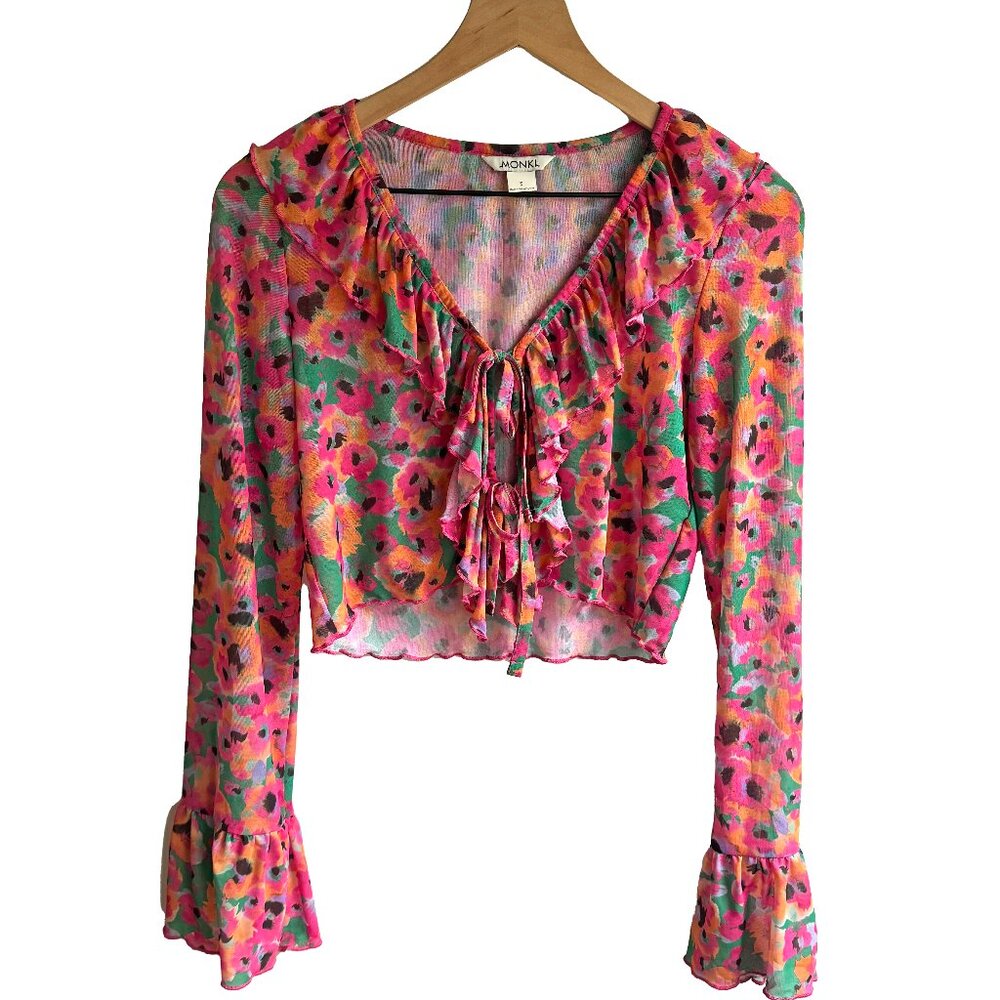 Monki tie-front flowy blouse in floral print in multi Women's Size Small